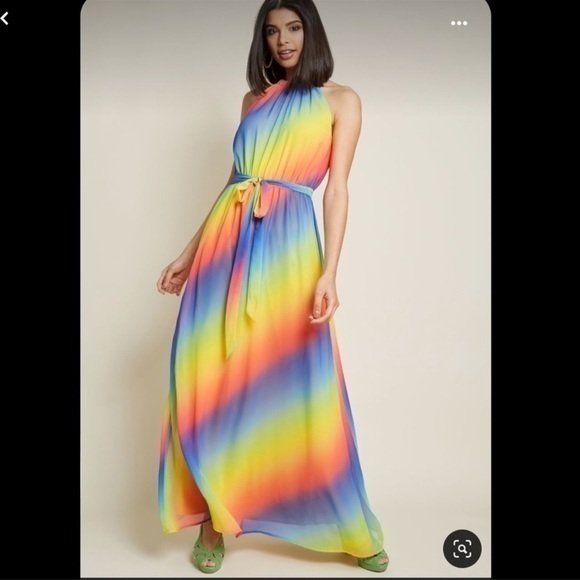 Modcloth Dresses & Skirts - ModCloth rainbow chiffon alter neck maxi dress